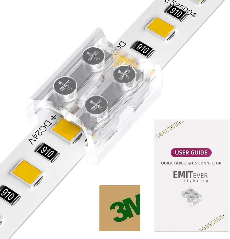 EMITEVER LED Strip Connectors,12 Packs LED Tape Light Connector 2 Pin Solderless Tighten Screw Transparent Tape to Tape Connectors for 5V 12V 24V 8mm Width LED Strip Lights - Image 1